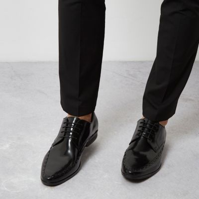 Black leather stitched lace up shoes